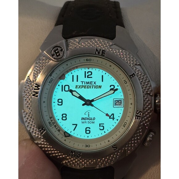 Womens Timex Shenmue Alarm Date Indiglo Silver Tone Brown Leather Strap Watch 11 - Picture 6 of 9